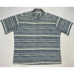 VINTAGE Pierre Cardin Button Up Shirt Men XL All Over Print Blue Short Sleeve